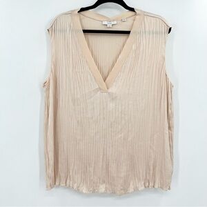 Vince Blush-Champagne Crush Pleated V-Neck Sleeveless Top